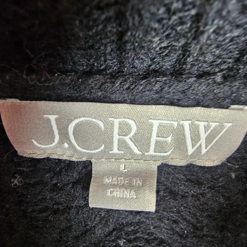 J. Crew Womens Cable Knit Ruffle Neck Cardigan Sweater Size L Lambswool Classic